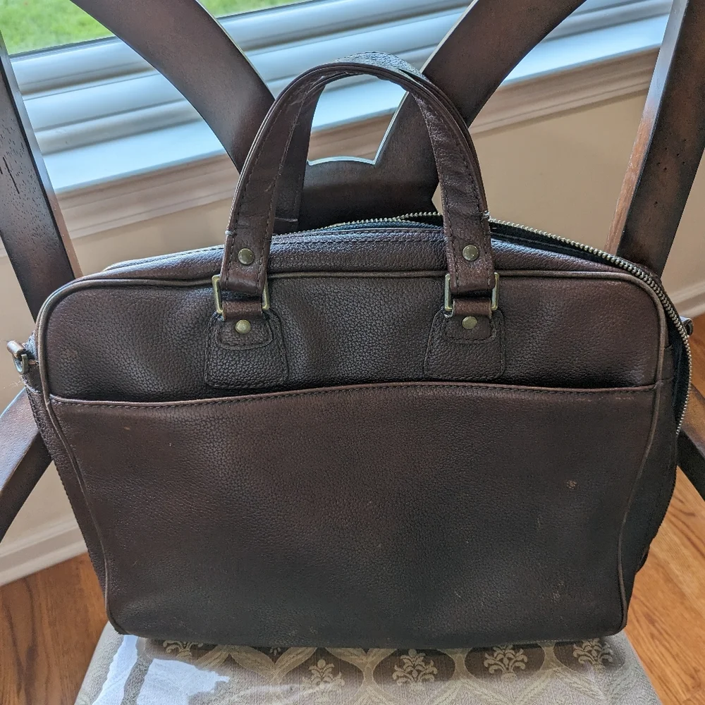Jack Spade pebble leather brown briefcase with laptop pocket. 16